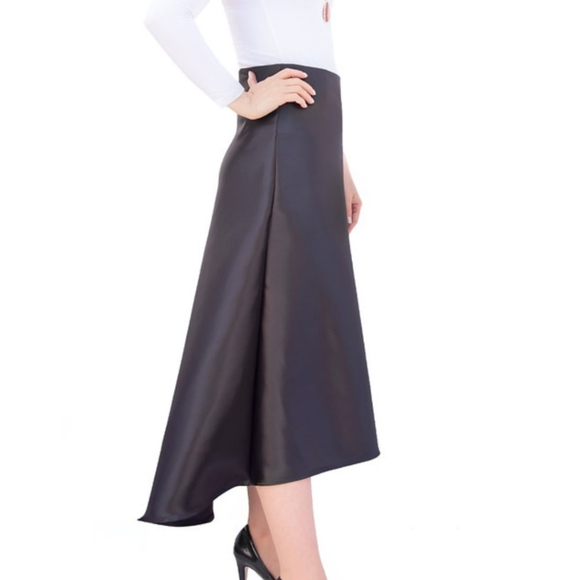 Black shiny high-low modest skirt size xs midi flary brand new formal dressy - Picture 3 of 6